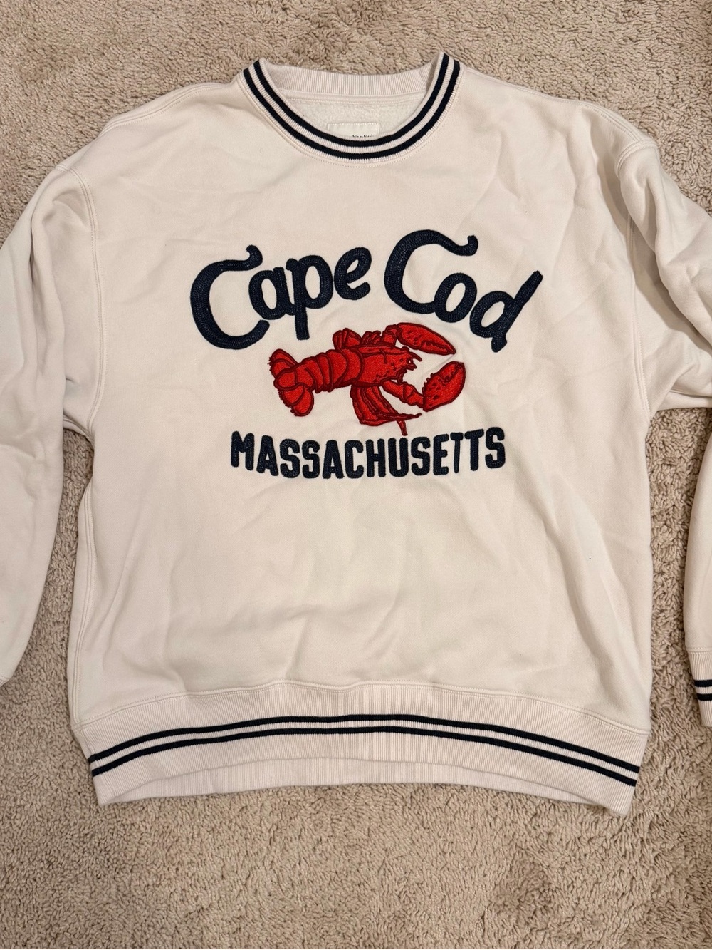 Abercrombie & Fitch White Crewneck with Red Lobster and Navy Tipping